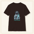 Theotokos T-Shirt — Neon Madonna & Child — compact lay-flat, production print scale and placement — Dark Chocolate