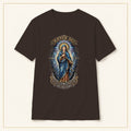 Mater Dei T-Shirt — Virgin Mary Devotional — compact lay-flat, original print scale and placement — Dark Chocolate