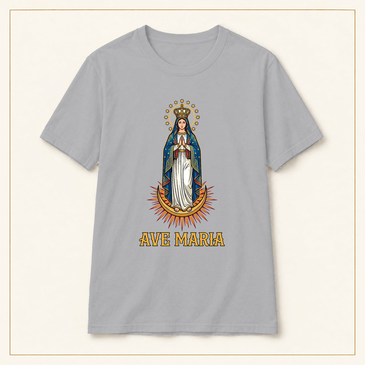 Our Lady of Guadalupe T-Shirt — Devotional Portrait — compact lay-flat, original print scale and placement — Sport Grey