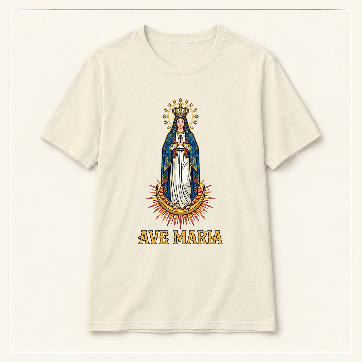 Our Lady of Guadalupe T-Shirt — Devotional Portrait — compact lay-flat, original print scale and placement — Natural