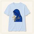 Our Lady of Sorrows T-Shirt — Seven Swords — compact lay-flat, original print scale and placement — Light Blue