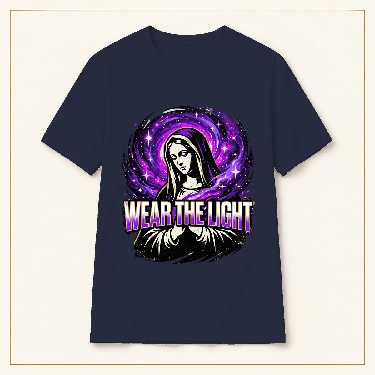 Cosmic Virgin Mary — compact corrected — Navy