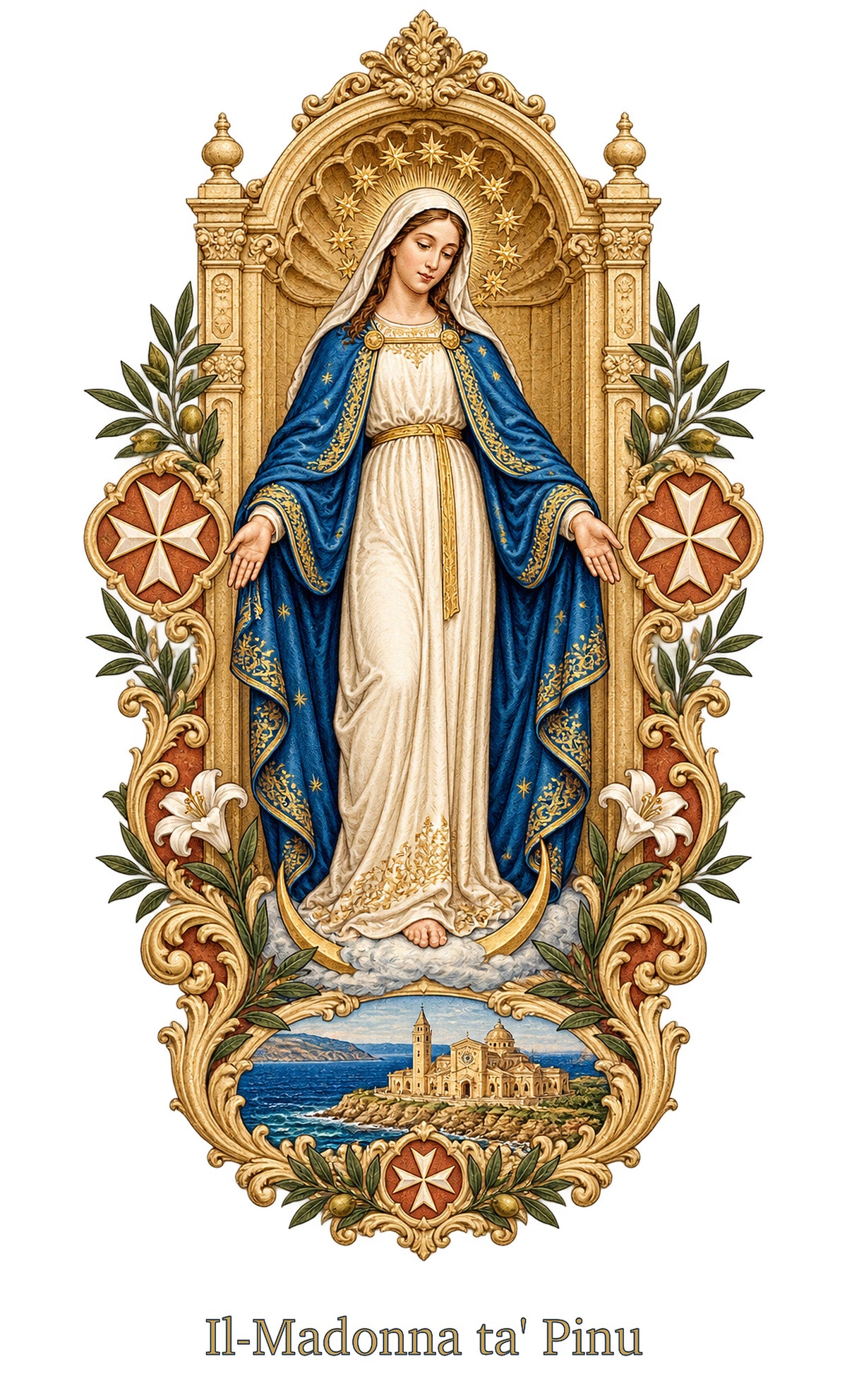 Our Lady of Ta' Pinu — Queen of Gozo White T-Shirt - MATER AETERNA