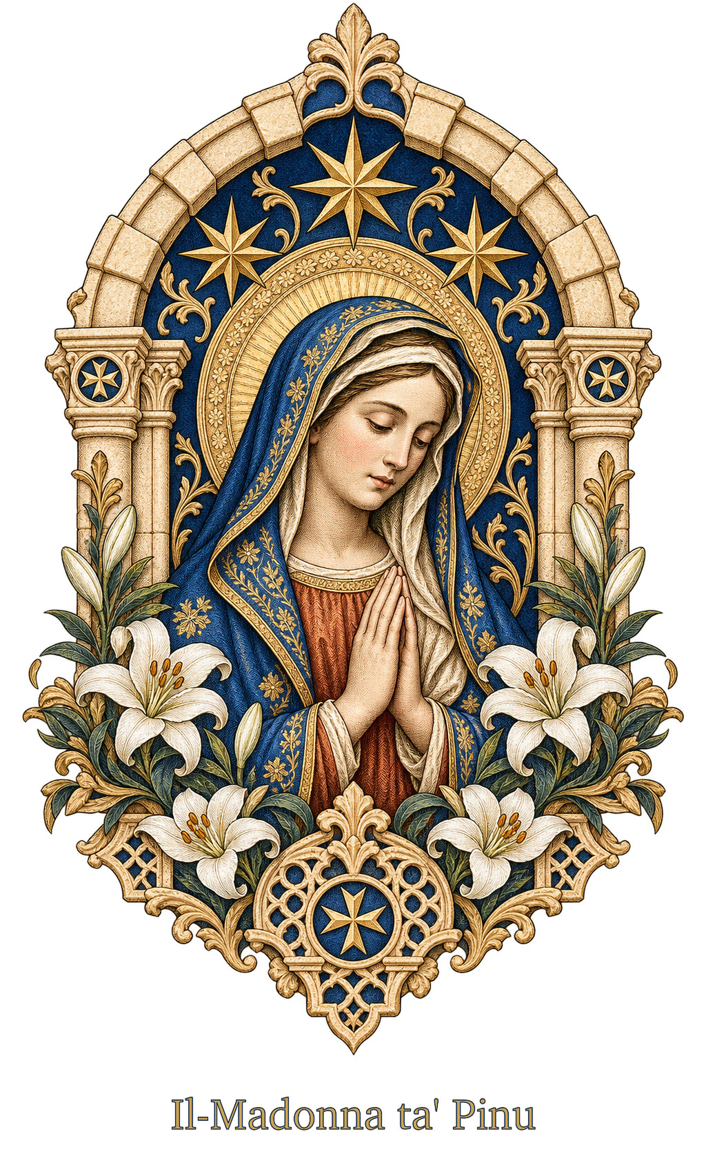 Our Lady of Ta' Pinu — Three Hail Marys White T-Shirt - MATER AETERNA