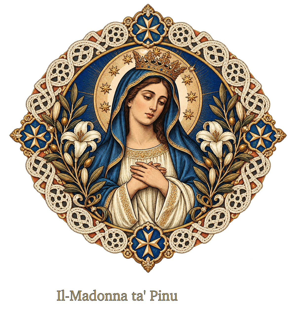Our Lady of Ta' Pinu — Lace Madonna White T-Shirt - MATER AETERNA
