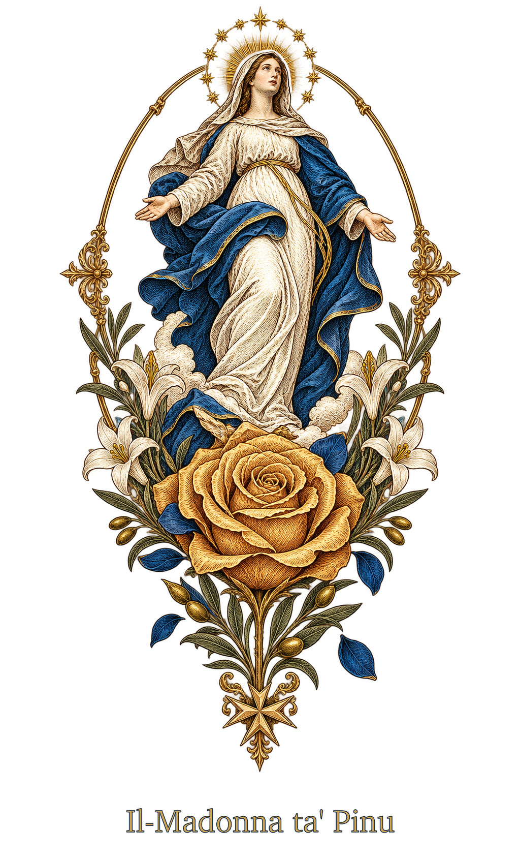 Our Lady of Ta' Pinu — Golden Rose White T-Shirt - MATER AETERNA