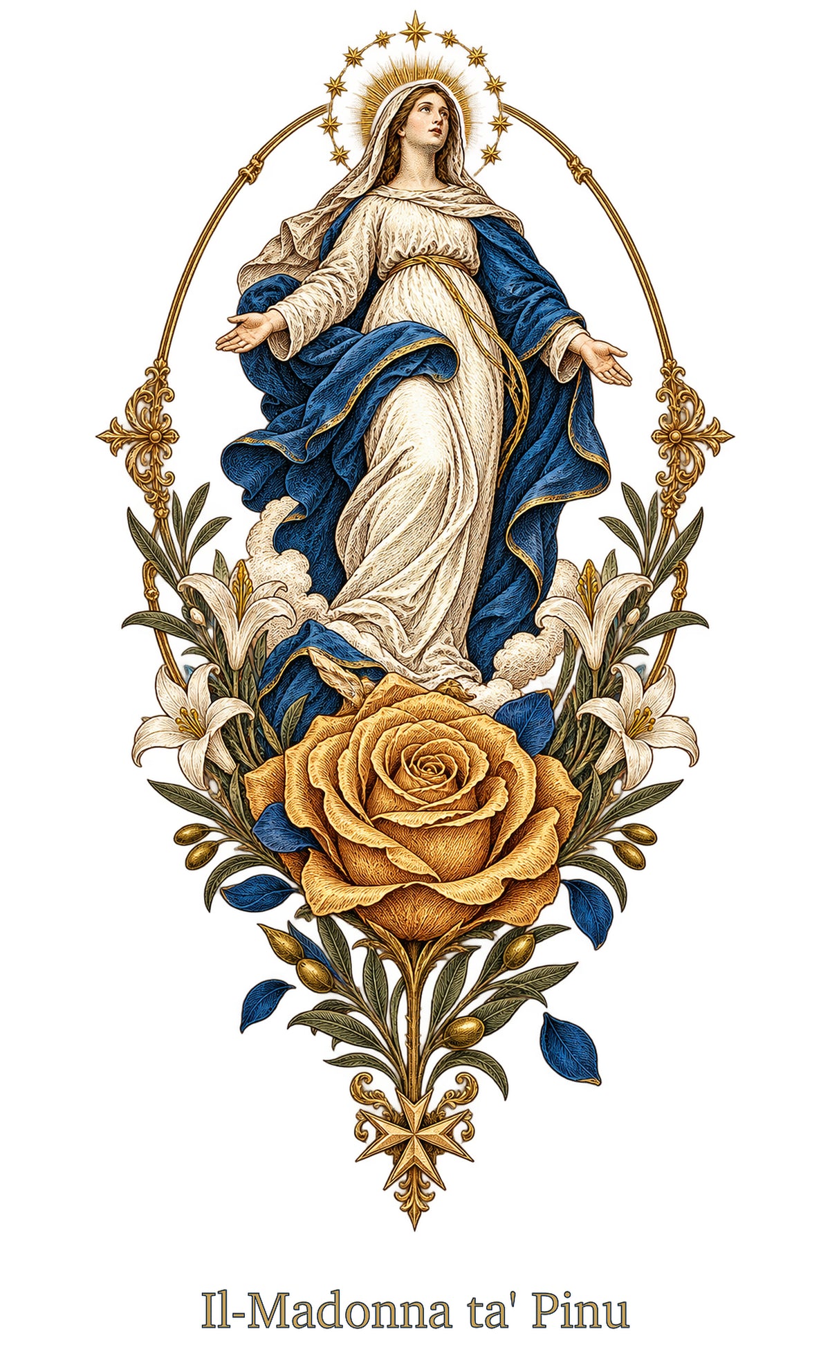 Our Lady of Ta' Pinu — Golden Rose White T-Shirt - MATER AETERNA