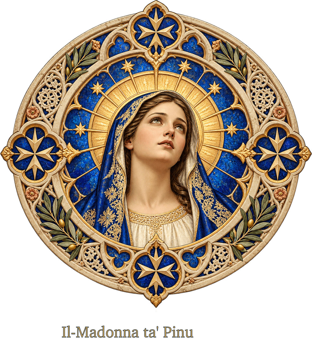 Our Lady of Ta' Pinu — Rose Window White T-Shirt - MATER AETERNA