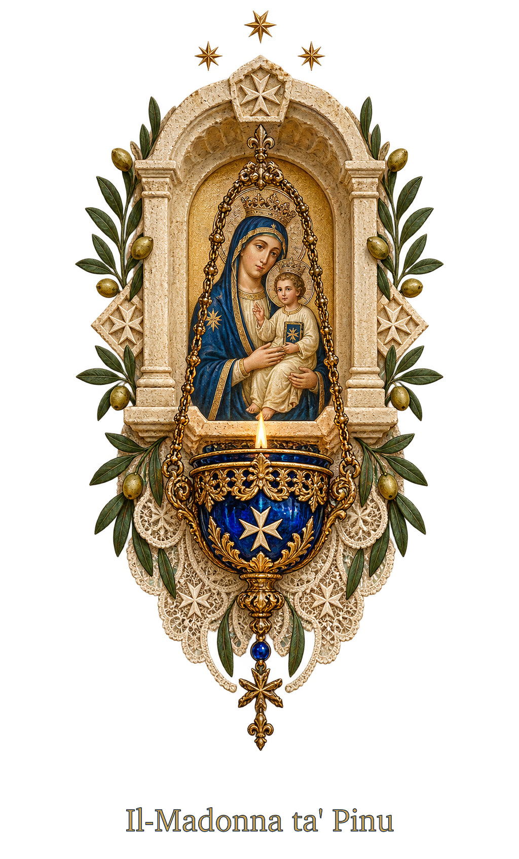 Our Lady of Ta' Pinu — Vigil Lamp White T-Shirt - MATER AETERNA