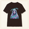 Neon Halo Portrait T-Shirt — Wear the Light — compact lay-flat, production print scale and placement — Dark Chocolate