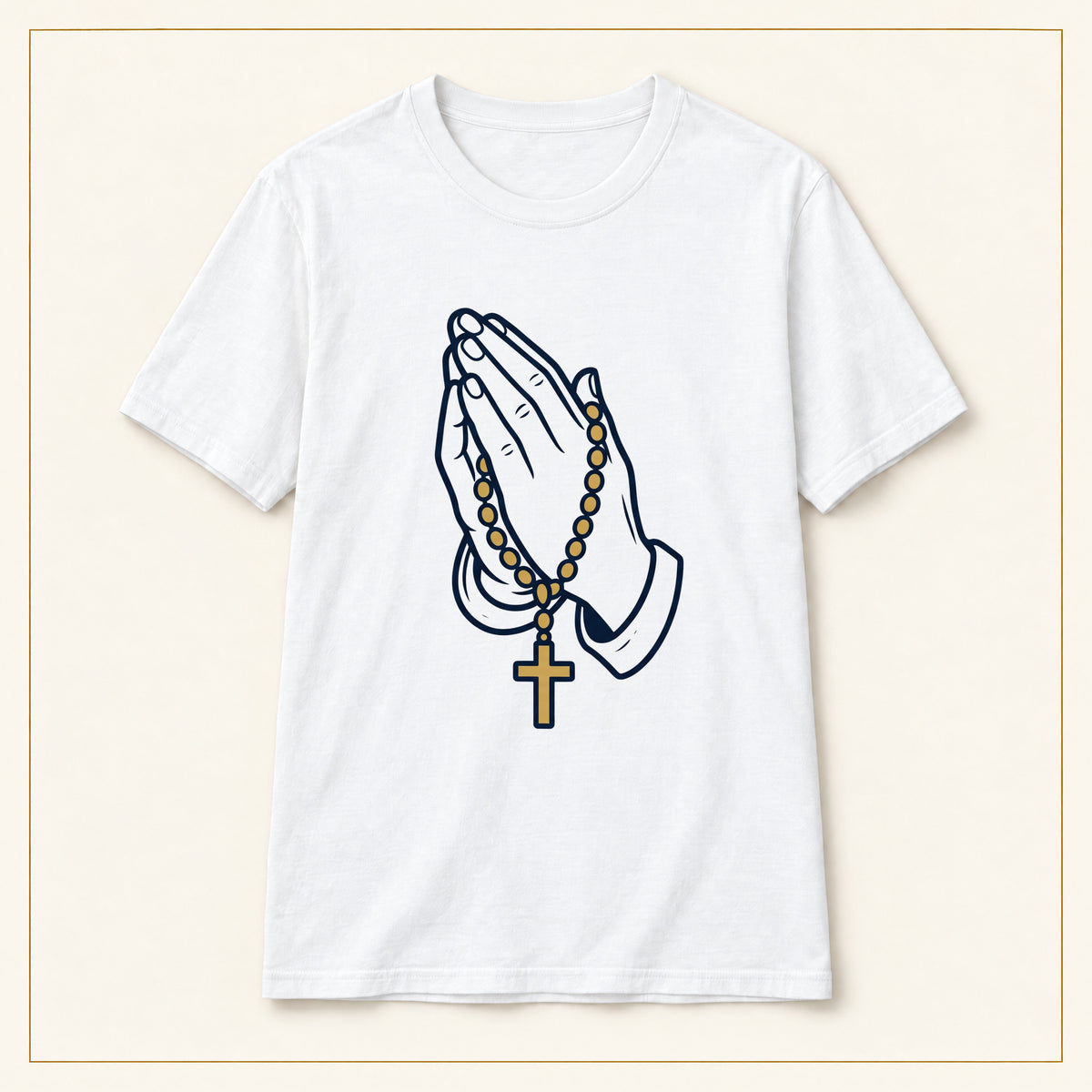 Praying Hands & Rosary T-Shirt — Line Art