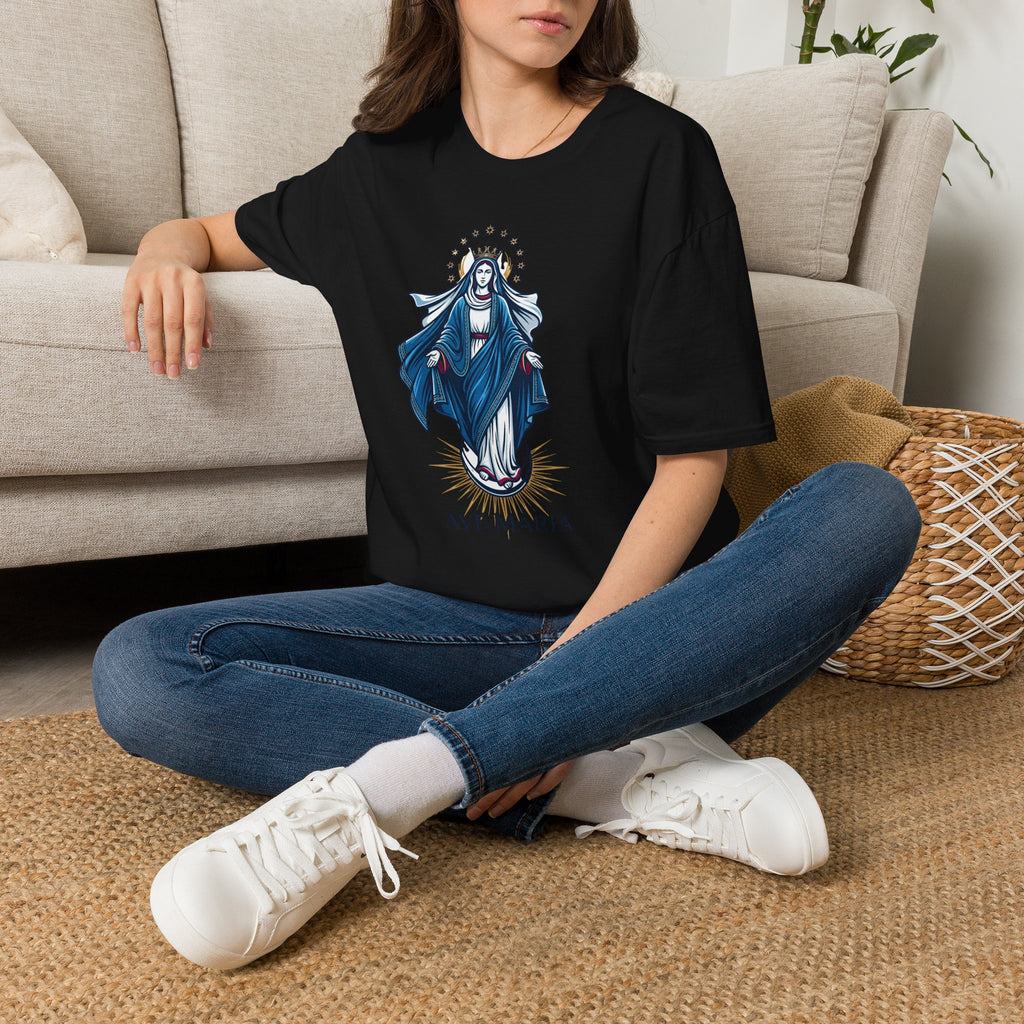 Vintage Blue Virgin Mary T-Shirt: Soft, Devotional Comfort for Everyday Wear - MATER AETERNA