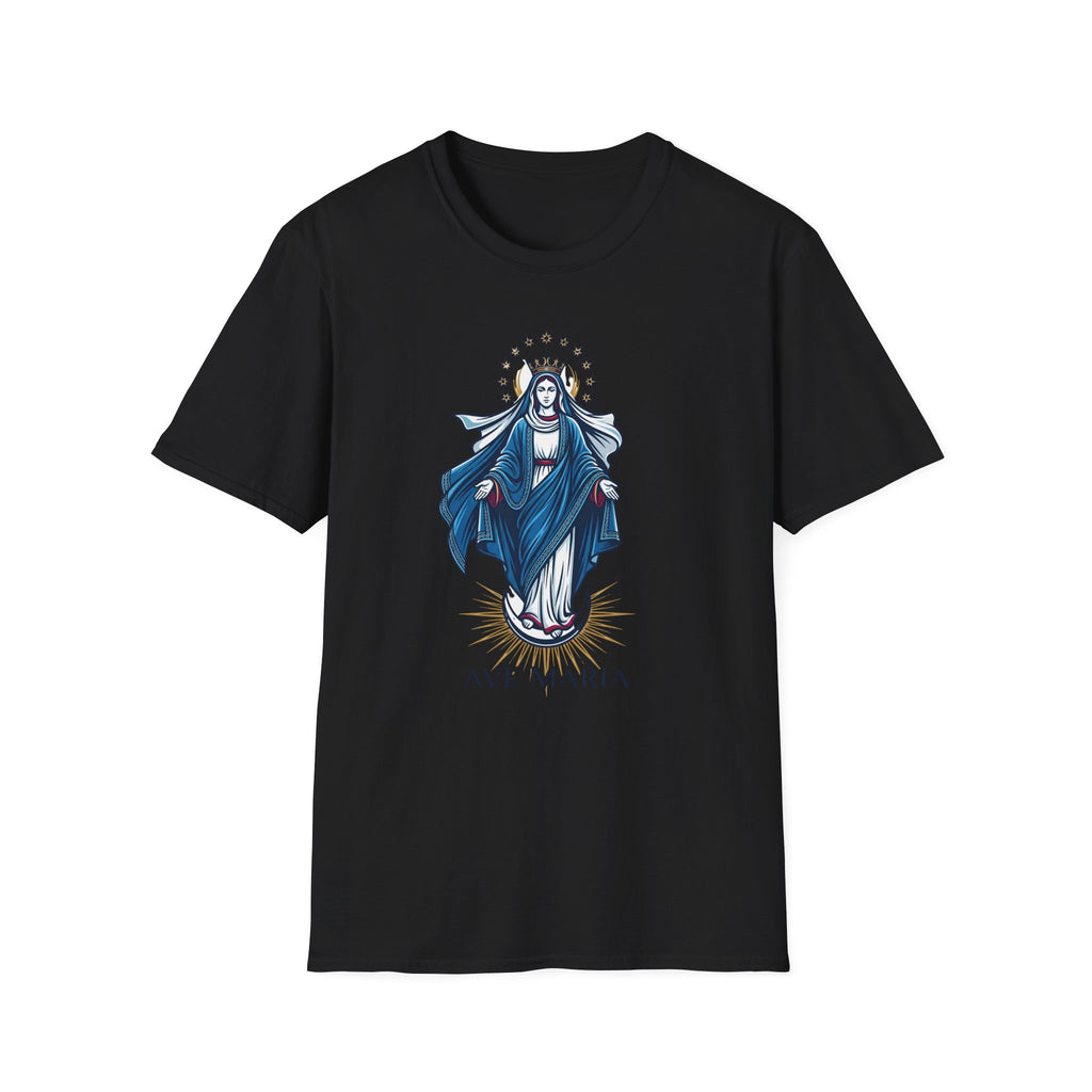 Vintage Blue Virgin Mary T-Shirt: Soft, Devotional Comfort for Everyday Wear - MATER AETERNA
