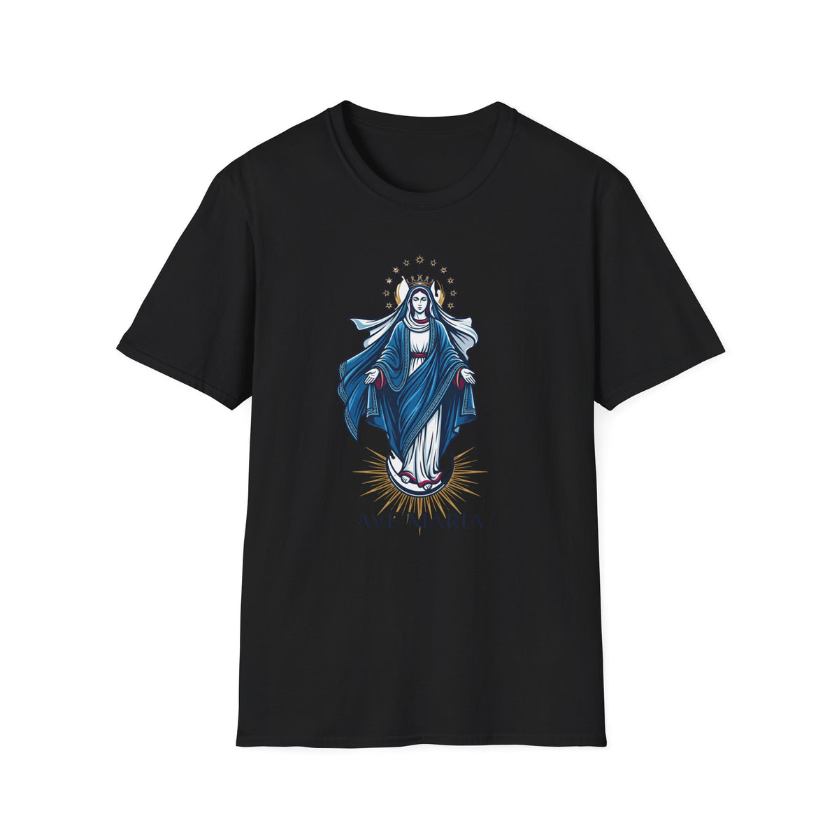 Vintage Blue Virgin Mary T-Shirt: Soft, Devotional Comfort for Everyday Wear - MATER AETERNA