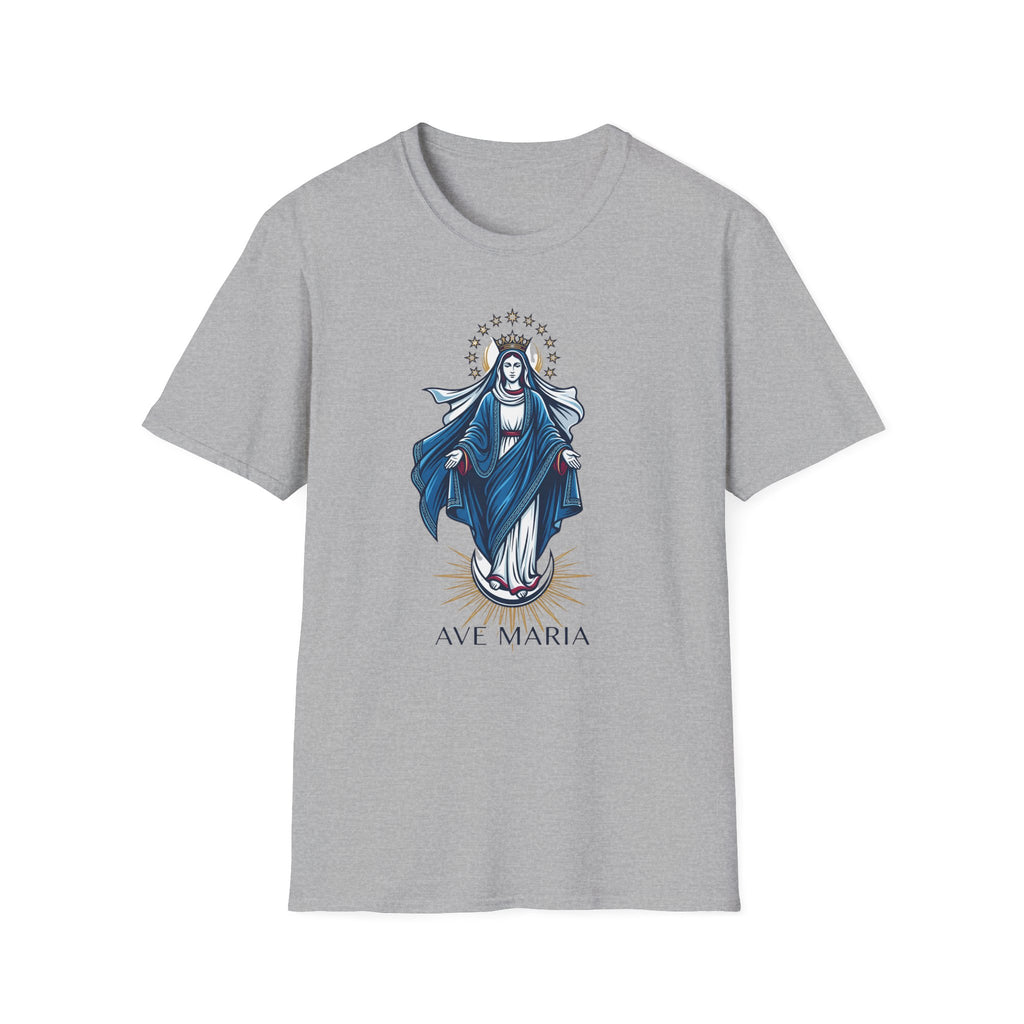 Vintage Blue Virgin Mary T-Shirt: Soft, Devotional Comfort for Everyday Wear - MATER AETERNA