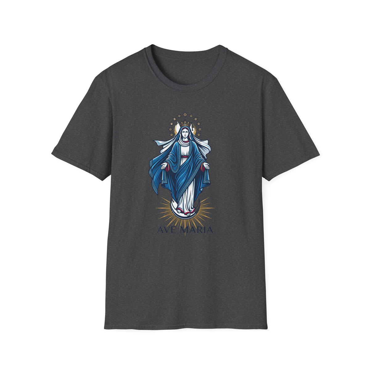 Vintage Blue Virgin Mary T-Shirt: Soft, Devotional Comfort for Everyday Wear - MATER AETERNA