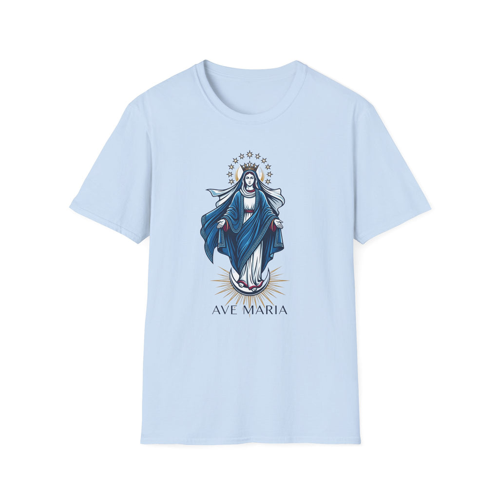 Vintage Blue Virgin Mary T-Shirt: Soft, Devotional Comfort for Everyday Wear - MATER AETERNA