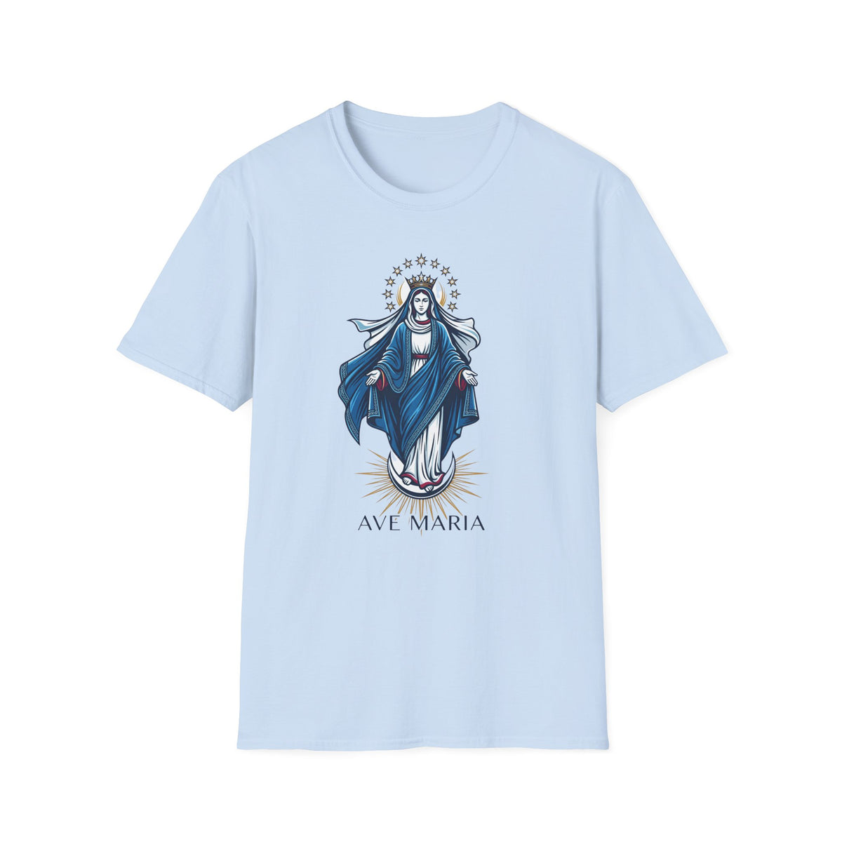 Vintage Blue Virgin Mary T-Shirt: Soft, Devotional Comfort for Everyday Wear - MATER AETERNA
