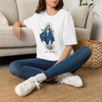 Vintage Blue Virgin Mary T-Shirt: Soft, Devotional Comfort for Everyday Wear - MATER AETERNA