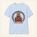 Virgen de la Candelaria T-Shirt — Devotional Portrait — compact lay-flat, original print scale and placement — Light Blue