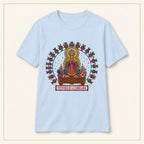 Virgen de la Candelaria T-Shirt — Devotional Portrait — compact lay-flat, original print scale and placement — Light Blue