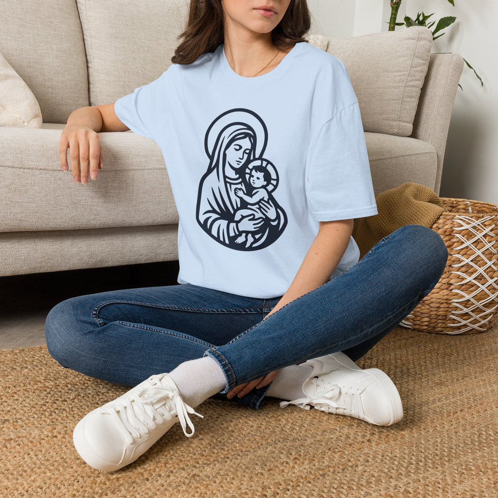 Virgin Mary & Child T-Shirt – Embrace Minimal Sacred Art - MATER AETERNA