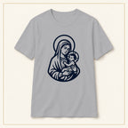 Virgin Mary & Child T-Shirt — Minimal Line Art — compact lay-flat, original print scale and placement — Sport Grey