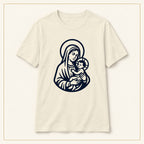 Virgin Mary & Child T-Shirt — Minimal Line Art — compact lay-flat, original print scale and placement — Natural