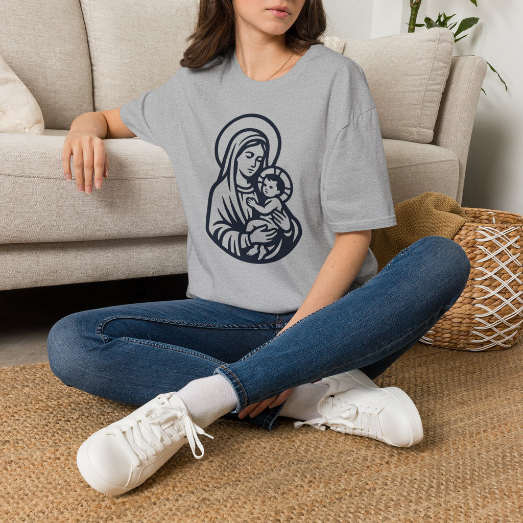 Virgin Mary & Child T-Shirt – Embrace Minimal Sacred Art - MATER AETERNA