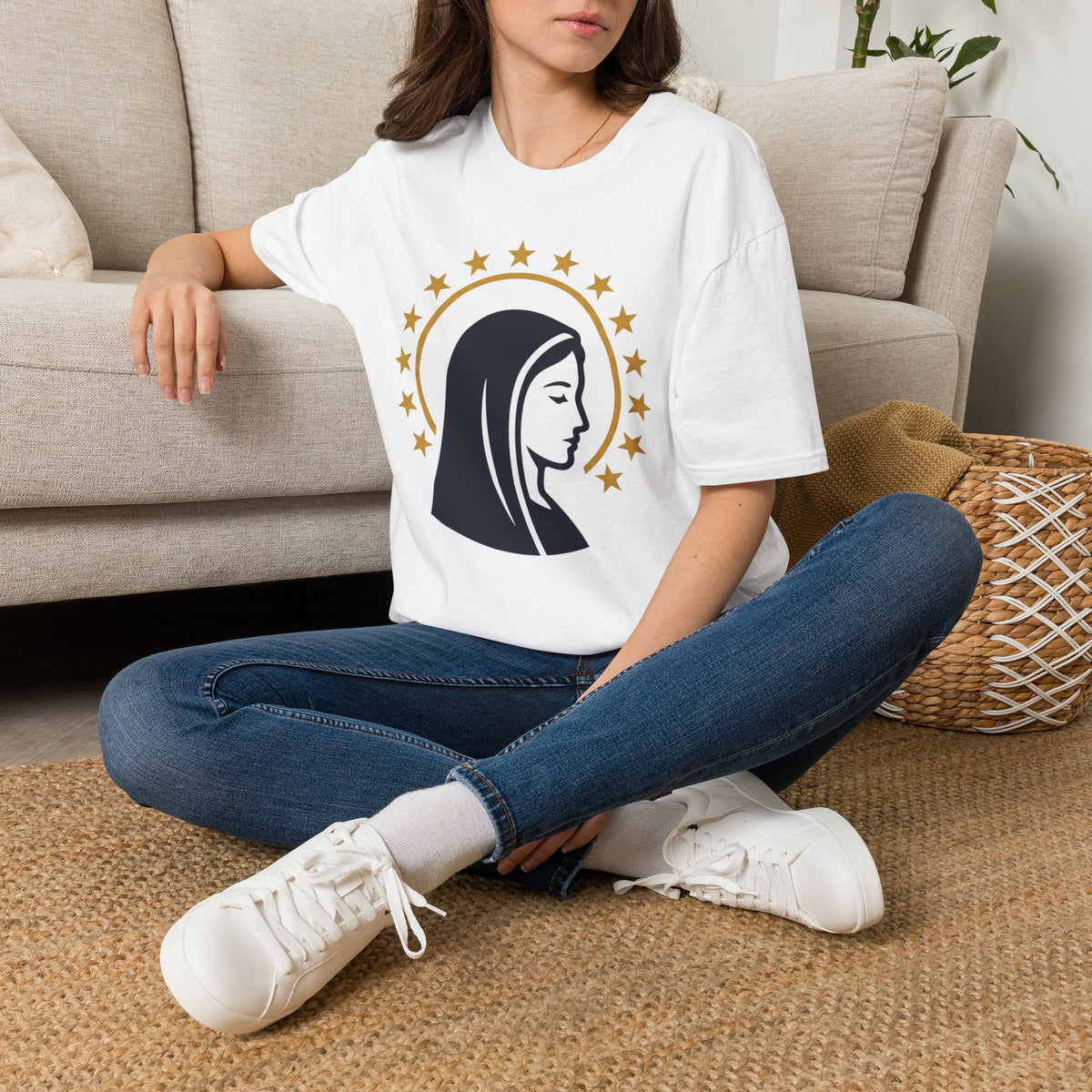 Virgin Mary T-Shirt — Elegant Profile Design with a Star Halo - MATER AETERNA
