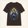 Virgin Mary T-Shirt — Sacred Icon — compact lay-flat, original print scale and placement — Dark Chocolate