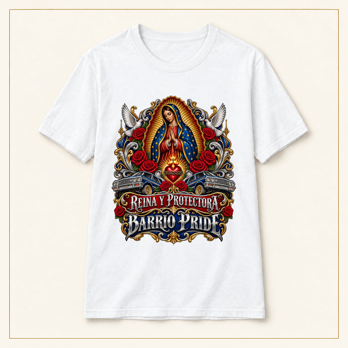 Virgen de Guadalupe "Reina y Protectora - Barrio Pride" T-Shirt
