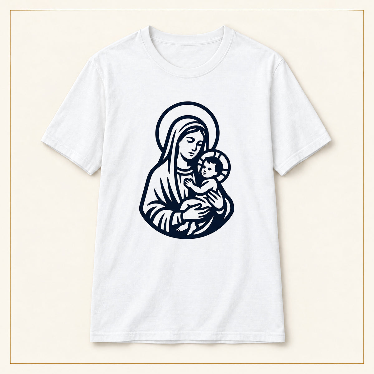 Virgin Mary & Child T-Shirt — Minimal Line Art