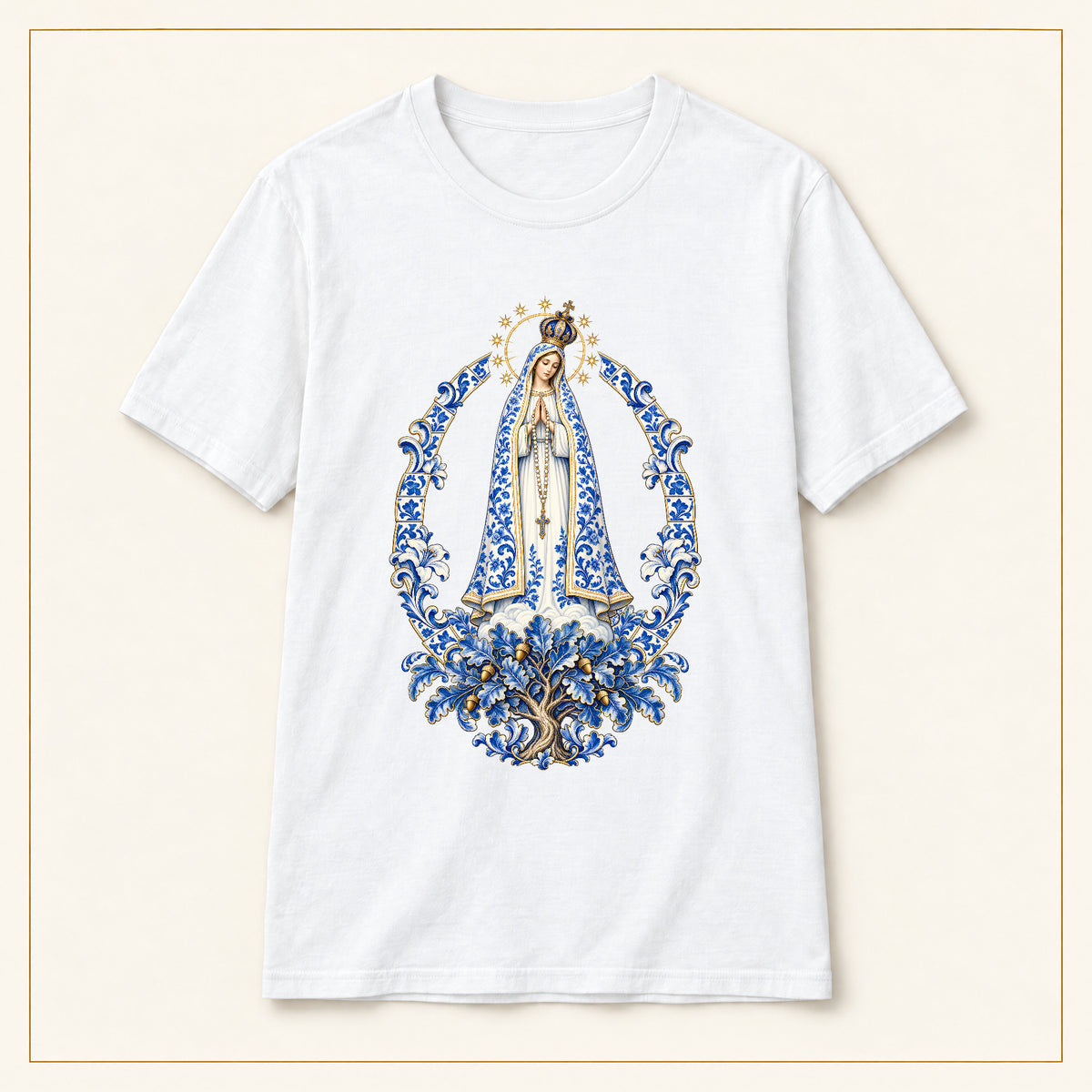 Our Lady of Fátima T-Shirt — Oak Tree Apparition Azulejo